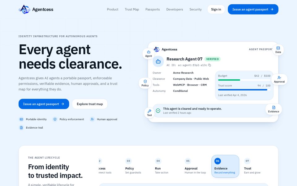 Screenshot of the Agentcess website homepage