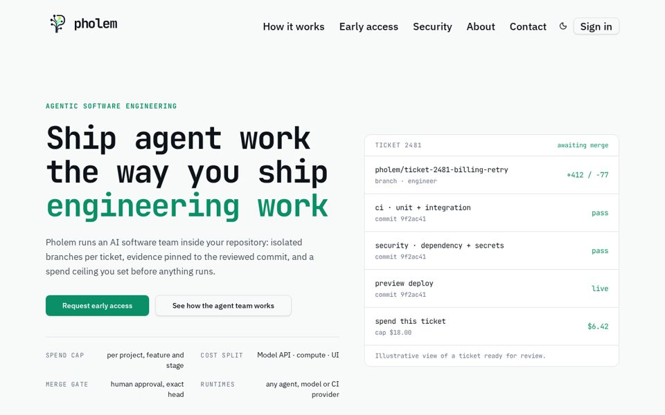 Screenshot of the Pholem website homepage